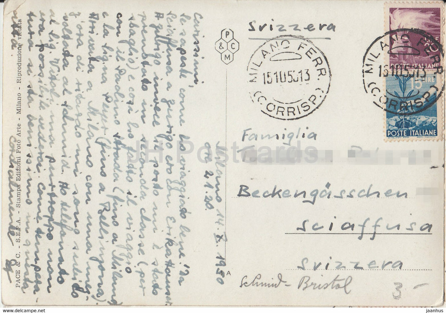 Milano - Milan - Veduta aerea - Stazione Centrale - railway station - 1950 - old postcard - Italy - used