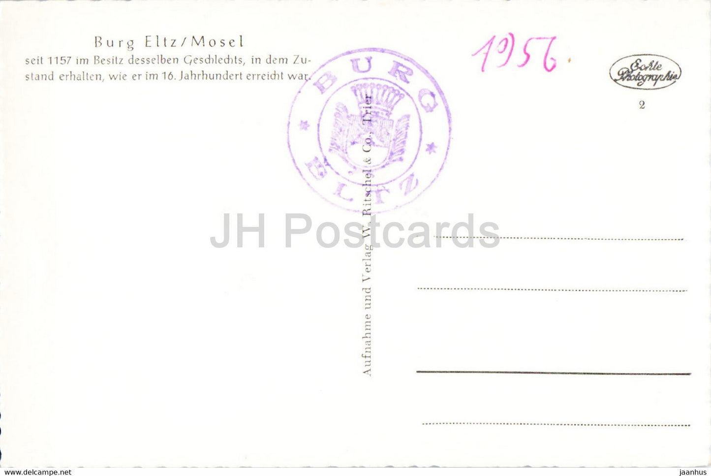 Burg Eltz - Moselle - Château - carte postale ancienne - Allemagne - inutilisé