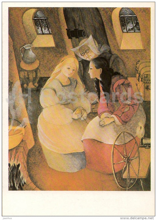 illustration by O. Kondakova - Snow White and Rose Red - Brothers Grimm Fairy Tale - 1986 - Russia USSR - unused - JH Postcards