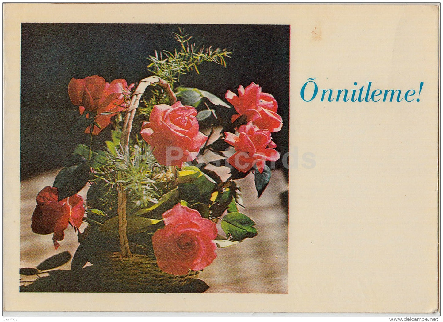 Red roses in a basket - 1981 - Estonia USSR - used - JH Postcards