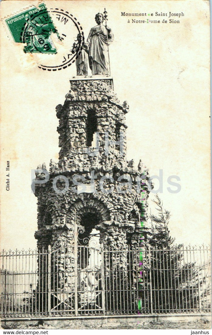 Monument de Saint Joseph a Notre Dame de Sion - old postcard - 1910 - France - used - JH Postcards