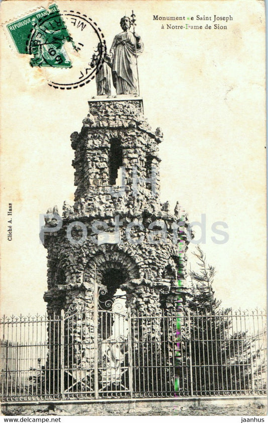 Monument de Saint Joseph a Notre Dame de Sion - old postcard - 1910 - France - used - JH Postcards