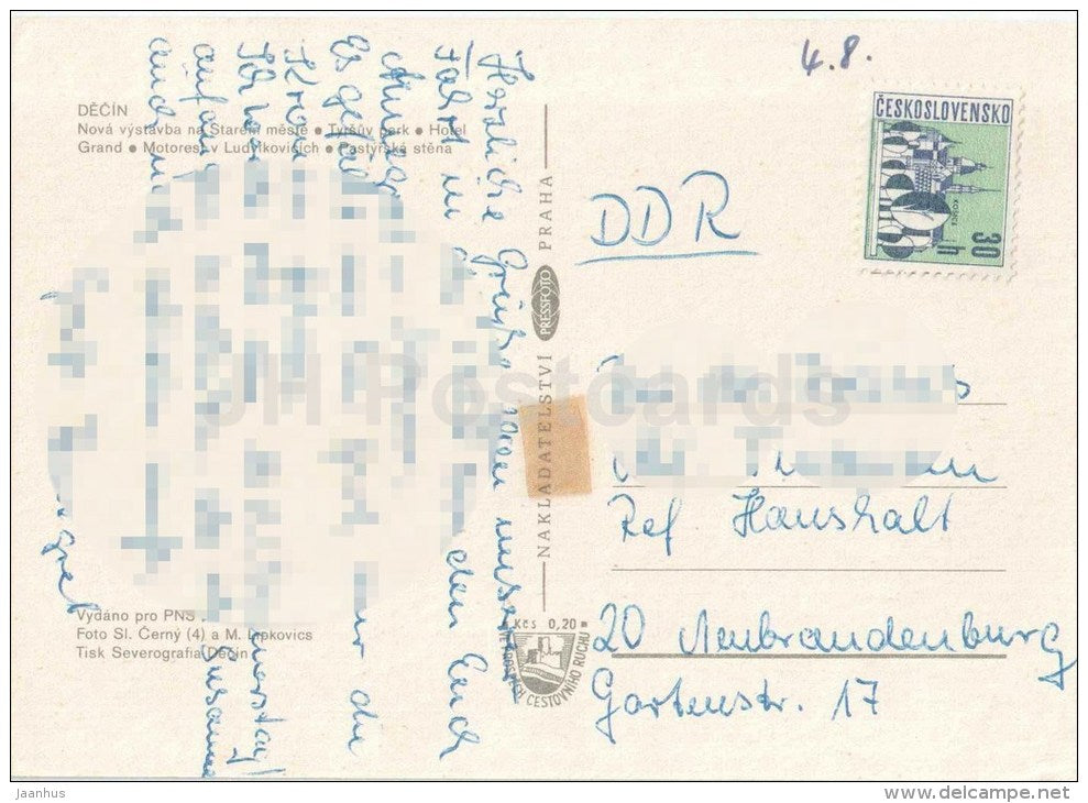 new constructions - Tyrsuv park - Roadhouse in Ludvíkovice - hotel Grand - Decin - Czechoslovakia - Czech - used - JH Postcards