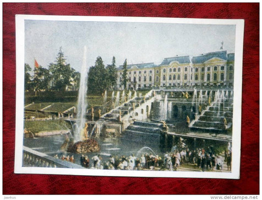 Petrodvorets - general view of the Grand Cascade - fountains - 1955 - Russia - USSR - unused - JH Postcards