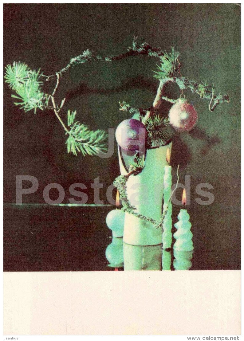 composition Sunday - decorations - candle - ikebana - 1979 - Estonia USSR - unused - JH Postcards