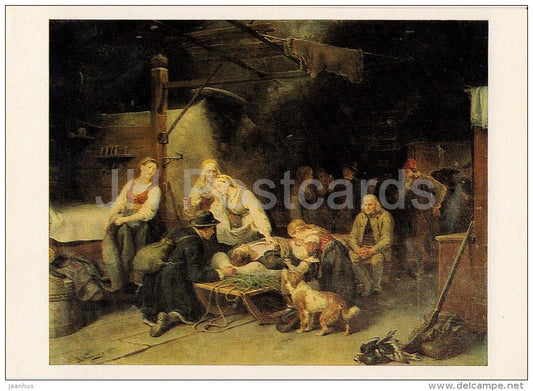 painting by Bengt Nordenberg - After the Hunt , 1877 - dogs - Swedish art - Russia USSR - 1978 - unused - JH Postcards
