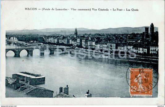 Macon - Vue Generale - Le Pont - Les Quais - bridge - old postcard - 1929 - France - used - JH Postcards
