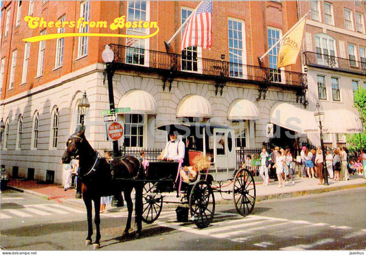 Cheers from Boston - corner of Beacon and Charles streets - horse carriage - 1993 - USA - used - JH Postcards