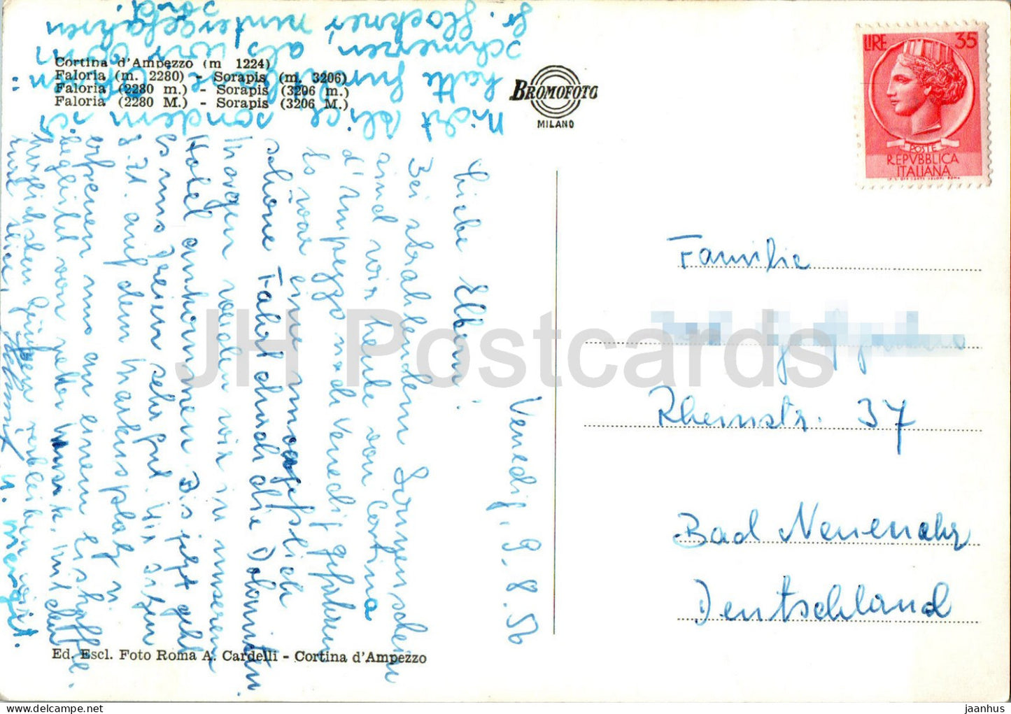 Cortina d'Ampezzo - Sorapis - Monte Faloria - alte Postkarte - 1956 - Italien - gebraucht