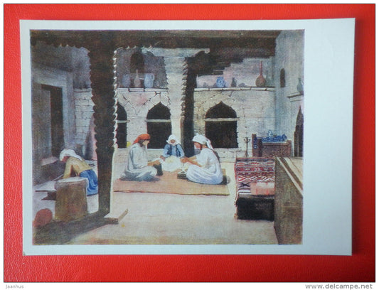 painting by M. Toidze . Darbazi in Ertatsminda - women - georgian art - unused - JH Postcards