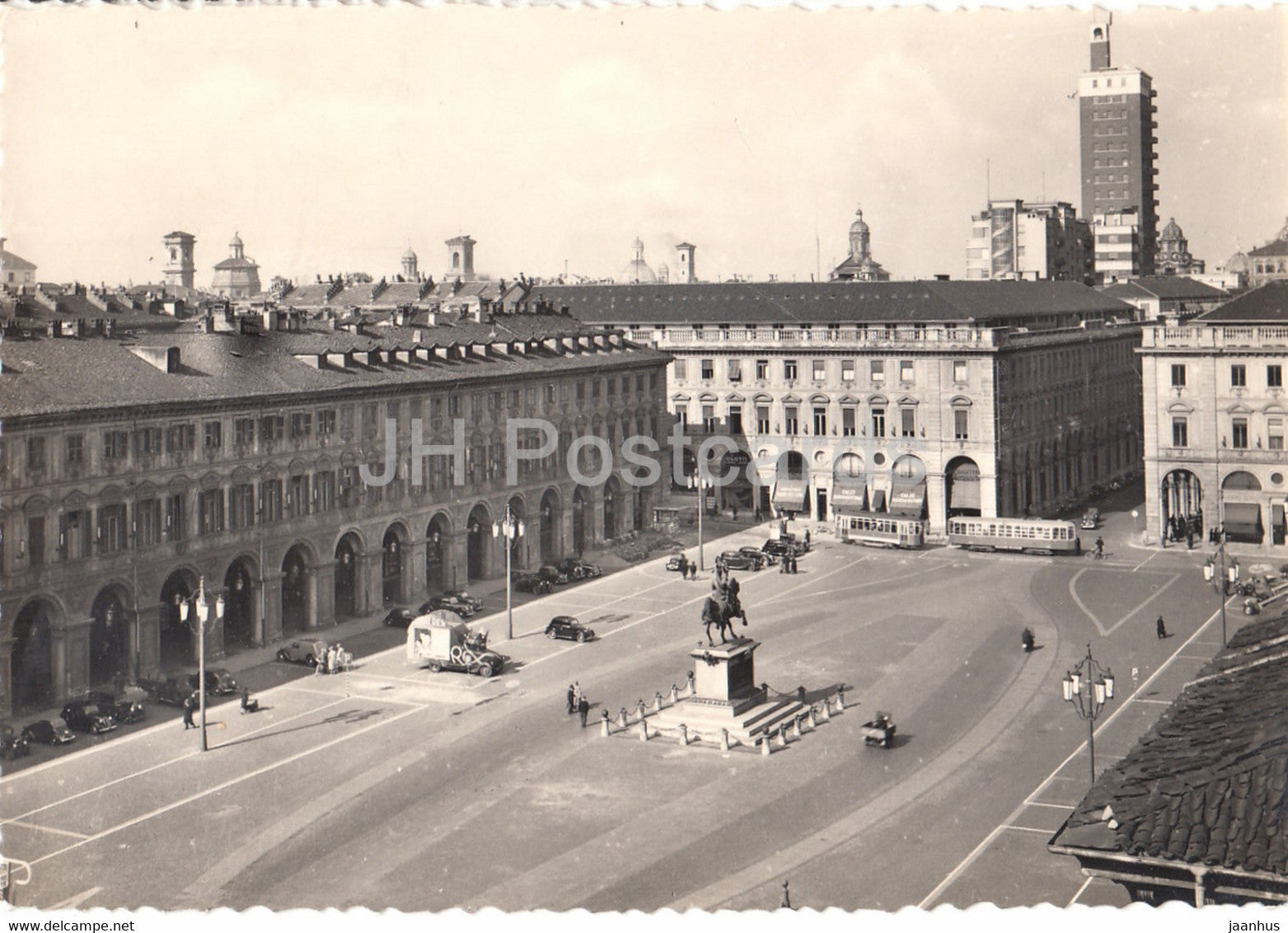 Torino - Turin - Piazza S Carlo - square - tram - old postcard - 1949 - Italy - used - JH Postcards