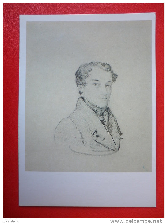 drawing by unknown artist , portrait of Kondraty Ryleyev - Pushkin and his contemporaries - russian art - unused - JH Postcards