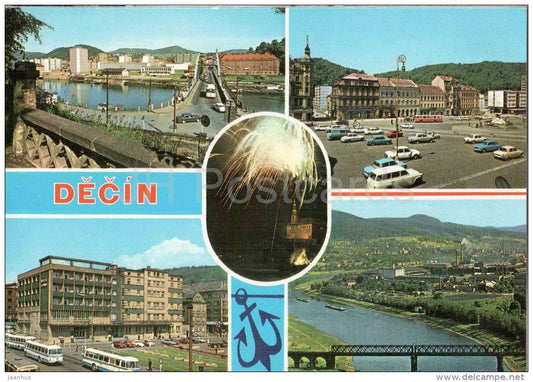 Decin - the important industrial center and the port of transshipment - fireworks - Czechoslovakia - Czech - unused - JH Postcards