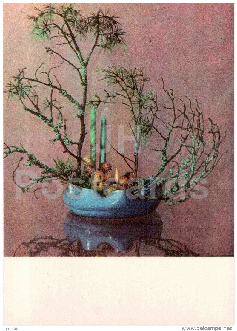 composition Will to live - branches - candle - ikebana - 1979 - Estonia USSR - unused - JH Postcards