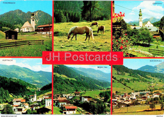 Gruss aus der Wildschonau - Thierbach - Oberau - Auffach - Muhltal - Niederau - horse - Austria - used - JH Postcards