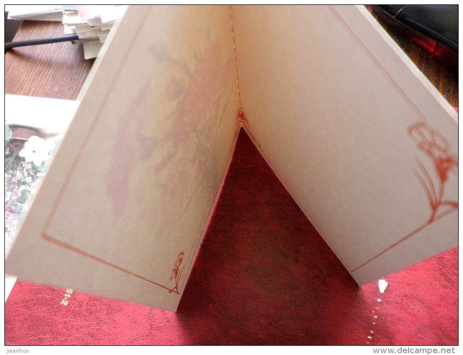 birthday greeting card - carnation flowers - 1986 - Russia - USSR - unused - JH Postcards