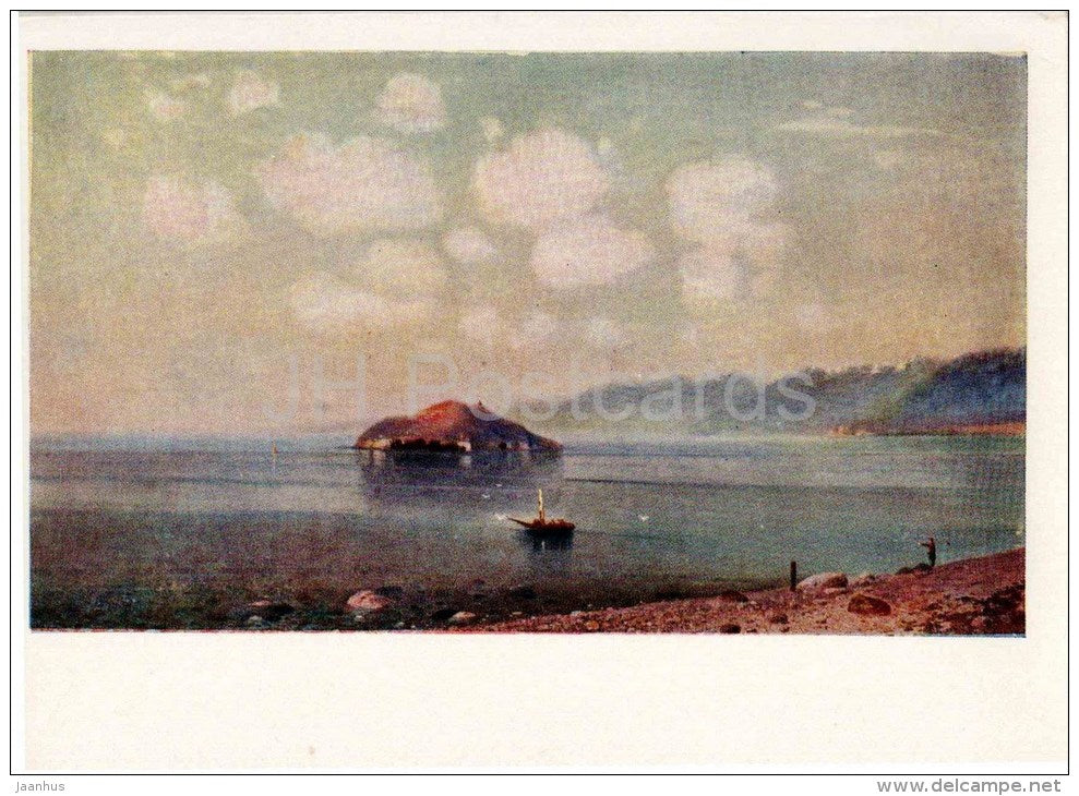 painting by G. Bashindzhagyan - Sevan at sunrise - armenian art - unused - JH Postcards