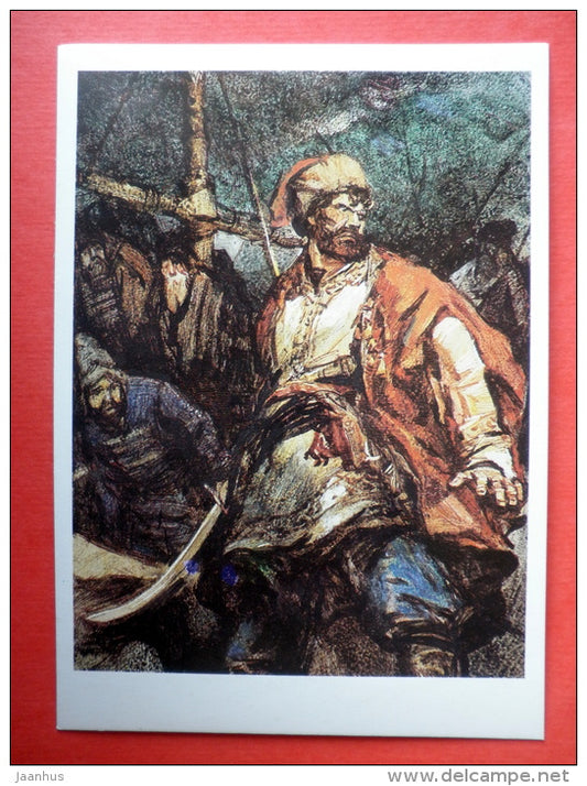 illustration by I. Ushakov - warrior - cossack - Stepan Razin by S. Zlobin - 1989 - Russia - unused - JH Postcards