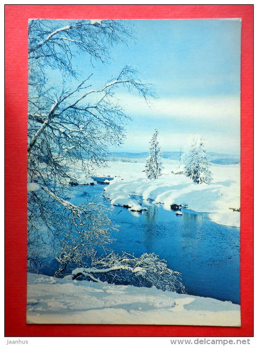 Christmas Greeting Card - winter landscape - river - bridge - Finland - sent from Finland Rauma to Estonia USSR 1975 - JH Postcards