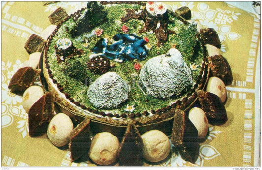 Maral Gel cake - dishes - Azerbaijan dessert - cuisine - 1984 - Russia USSR - unused - JH Postcards