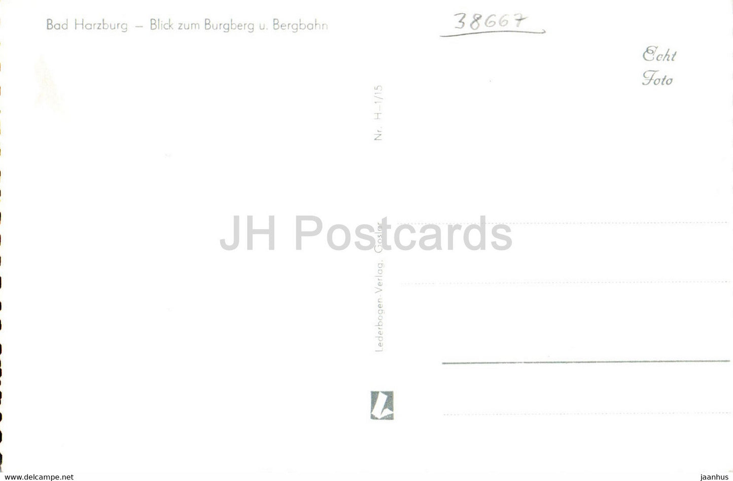 Bad Harzburg - Blick zum Burgberg u Bergbahn - alte Postkarte - Deutschland - unbenutzt