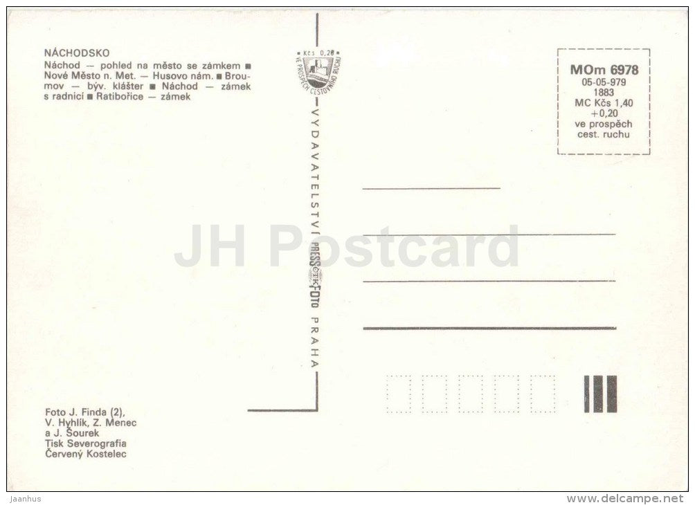 Nachodsko - castle - Husovo square - Broumov - Ratiborice - Czechoslovakia - Czech - unused - JH Postcards