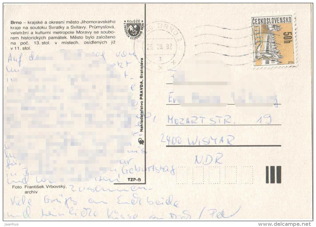 Brno - city views - architecture - Czechoslovakia - Czech - used 1982 - JH Postcards
