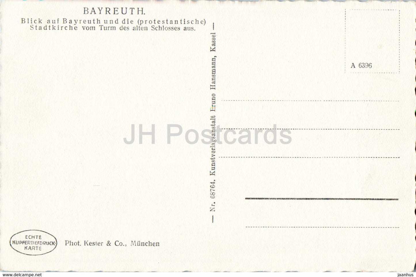 Bayreuth - Blick auf Bayreuth und die protestantische Stadtkirche - 68764 - alte Postkarte - Deutschland - unbenutzt