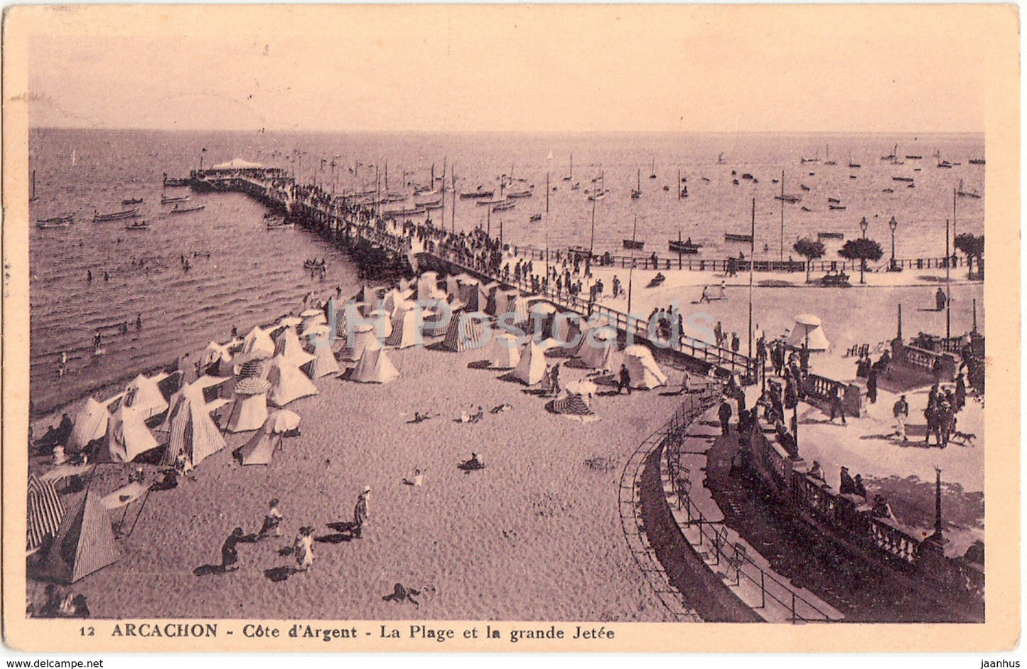 Arcachon - Cote d'Argent - La Plage et la grande Jetee - beach - 12 - old postcard - France - used - JH Postcards