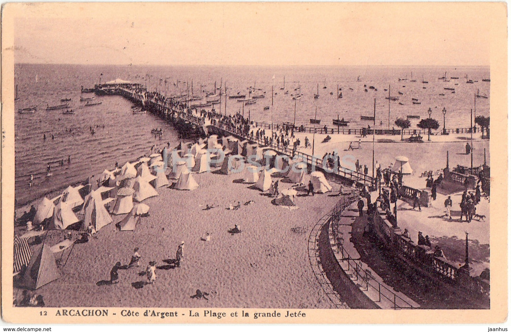 Arcachon - Cote d'Argent - La Plage et la grande Jetee - beach - 12 - old postcard - France - used - JH Postcards