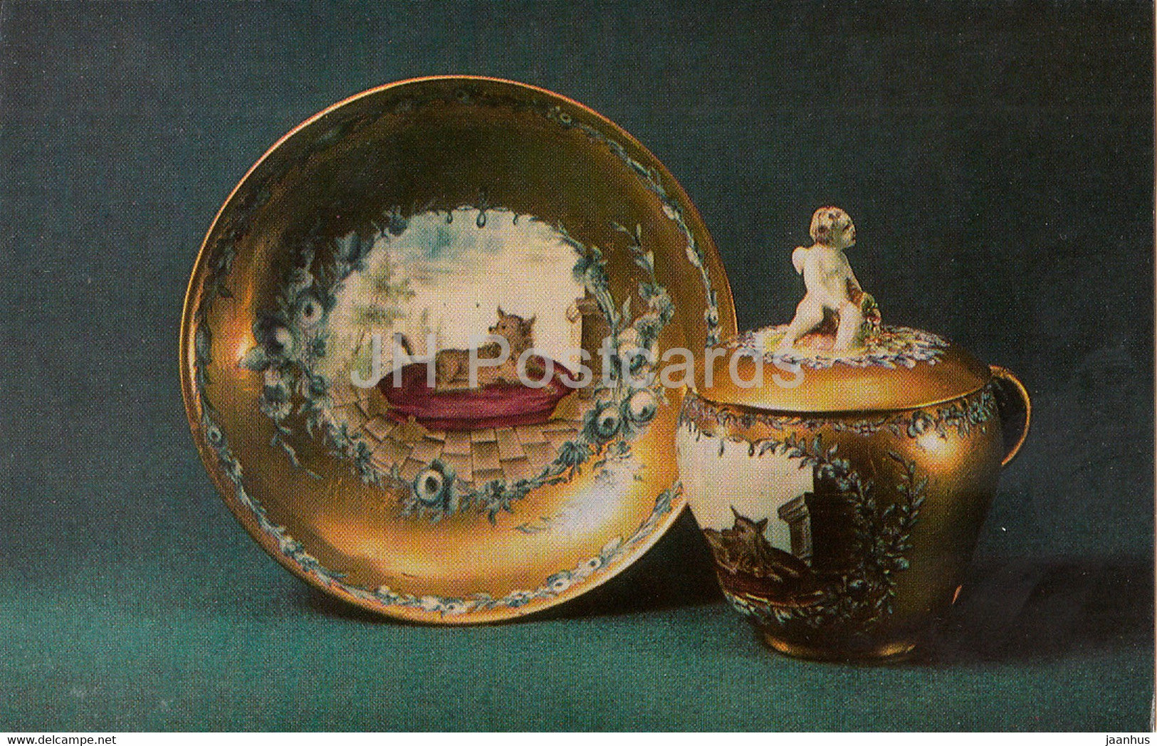 Cups with a softly rounded piriform - porcelain - Vinogradov Porcelains - 1974 - Russia USSR - unused - JH Postcards