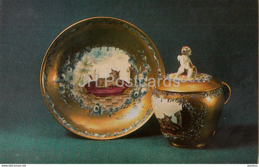 Cups with a softly rounded piriform - porcelain - Vinogradov Porcelains - 1974 - Russia USSR - unused - JH Postcards