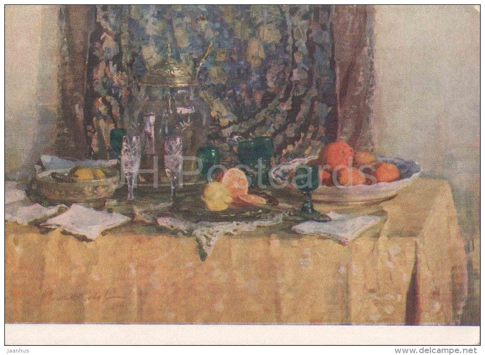 painting by O. Kolmakova - orange - fruits - Still Life - russian art  - unused - JH Postcards