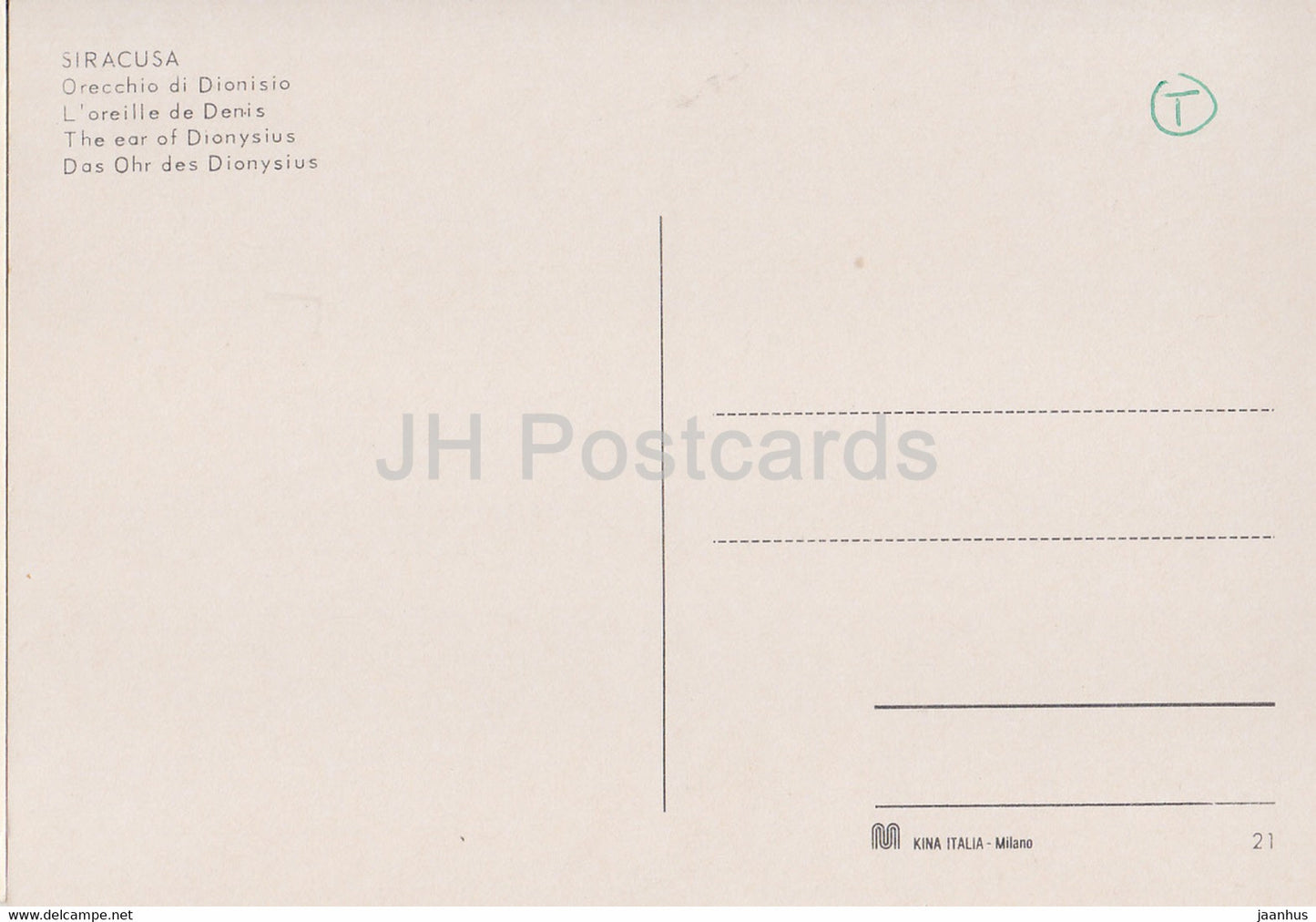 Syracuse - Orecchio di Dionisio - L'oreille de Dionysios - Italie - inutilisé