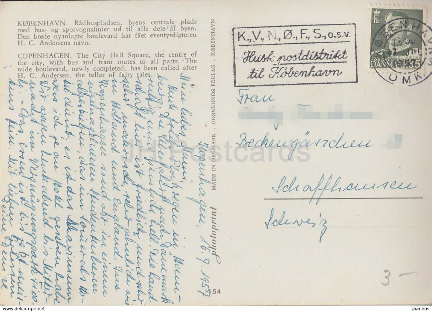 Kopenhagen – Der Rathausplatz – alte Postkarte – 1957 – Dänemark – gebraucht