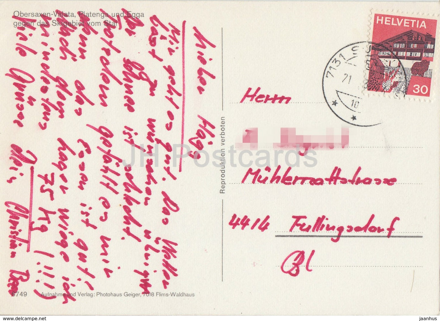 Obersaxen Valata - Platenga - Egga - Switzerland - used