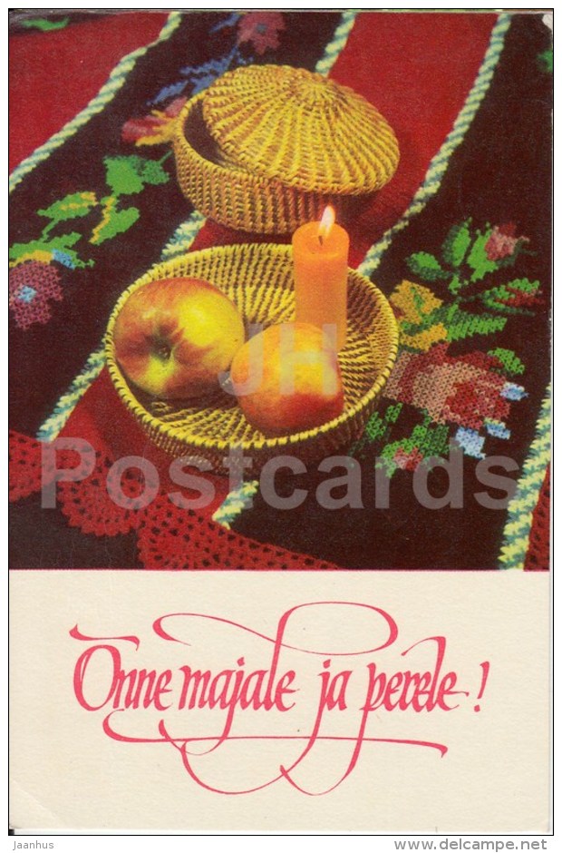 New Year Greeting Card - 1 - candle - apple - 1974 - Estonia USSR - used - JH Postcards