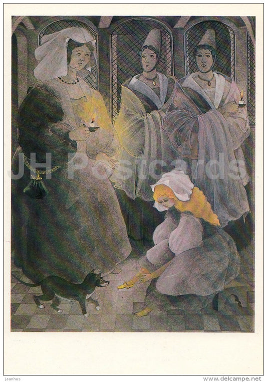 illustration by O. Kondakova - Cinderella - dog - Brothers Grimm Fairy Tale - 1986 - Russia USSR - unused - JH Postcards