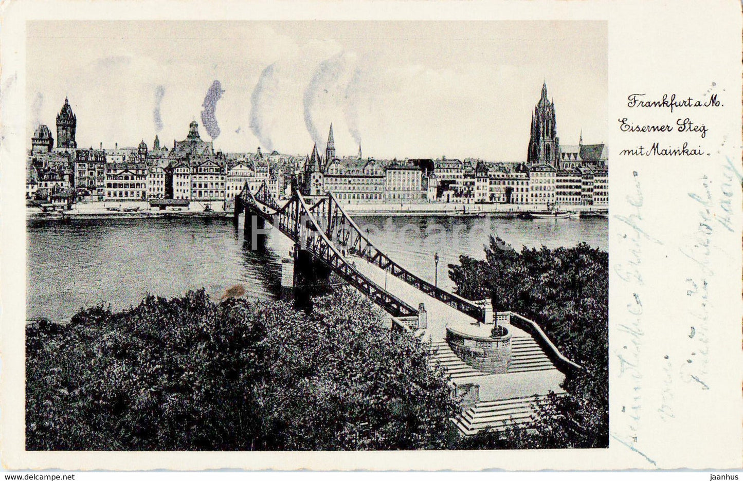 Frankfurt am Main - Eiserner Steg mit Mainkai - 1935 - old postcard - Germany - used - JH Postcards