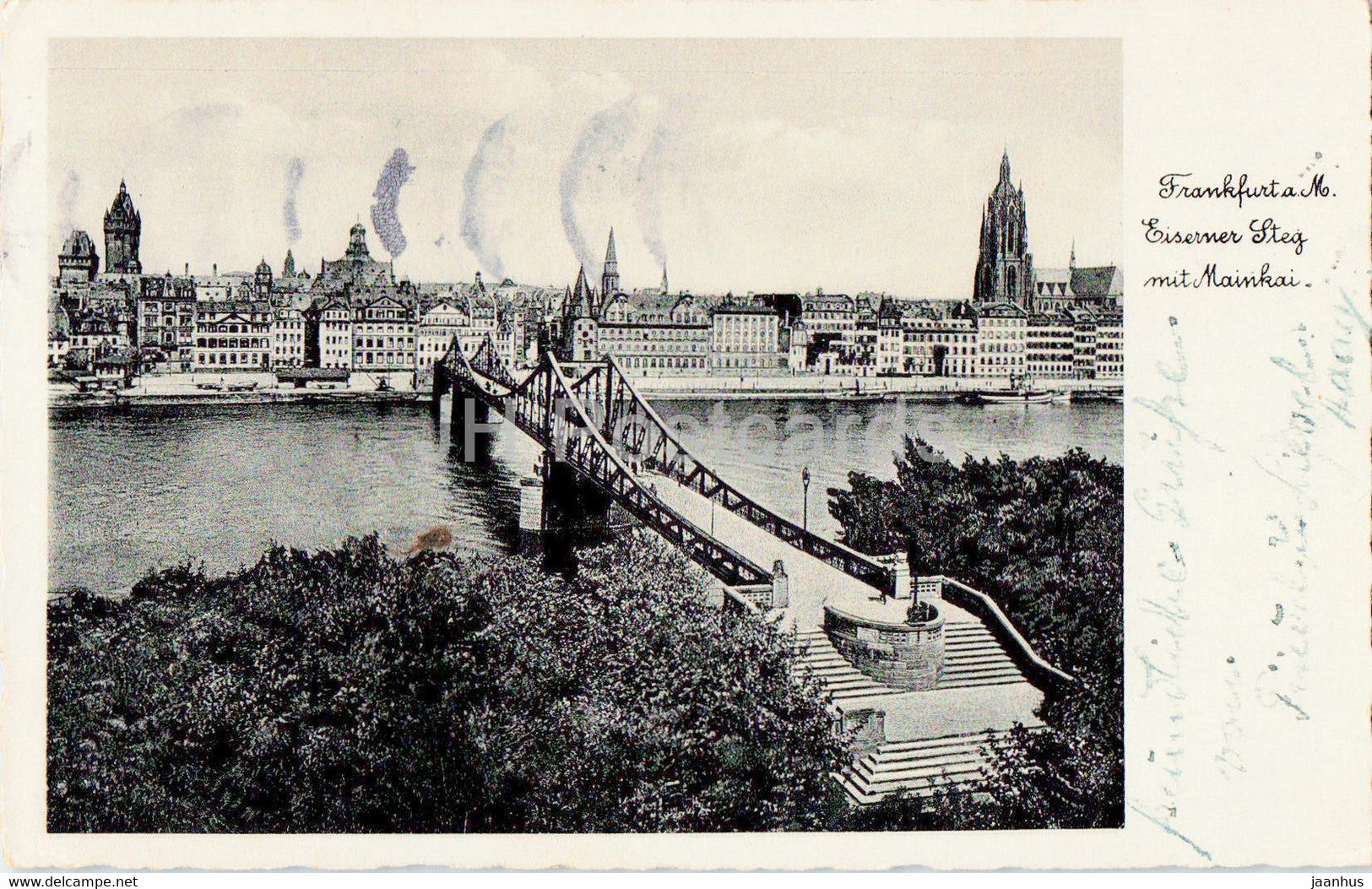 Frankfurt am Main - Eiserner Steg mit Mainkai - 1935 - old postcard - Germany - used - JH Postcards