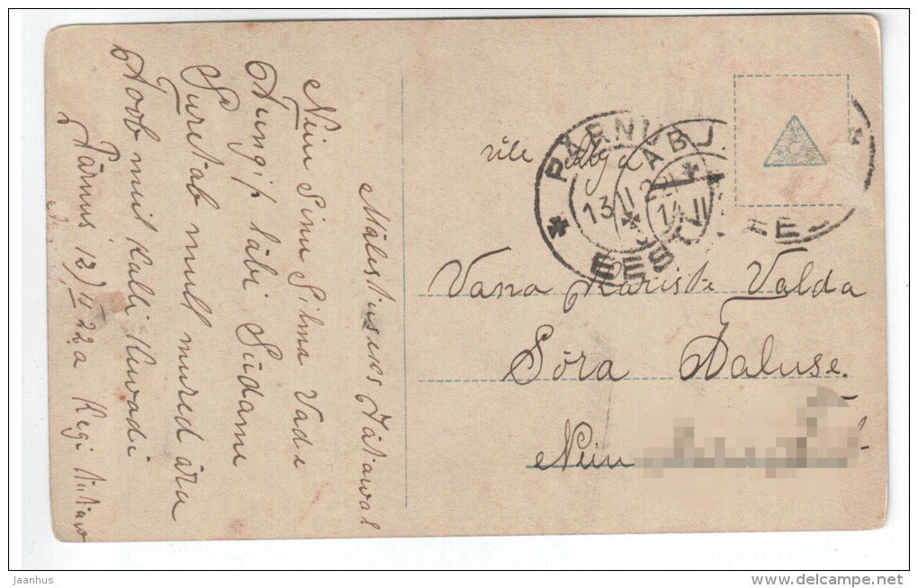 man and woman - flowers - couple - doves - NPG 434/4 - old postcard - circulated in Estonia 1922 , Pärnu - used - JH Postcards