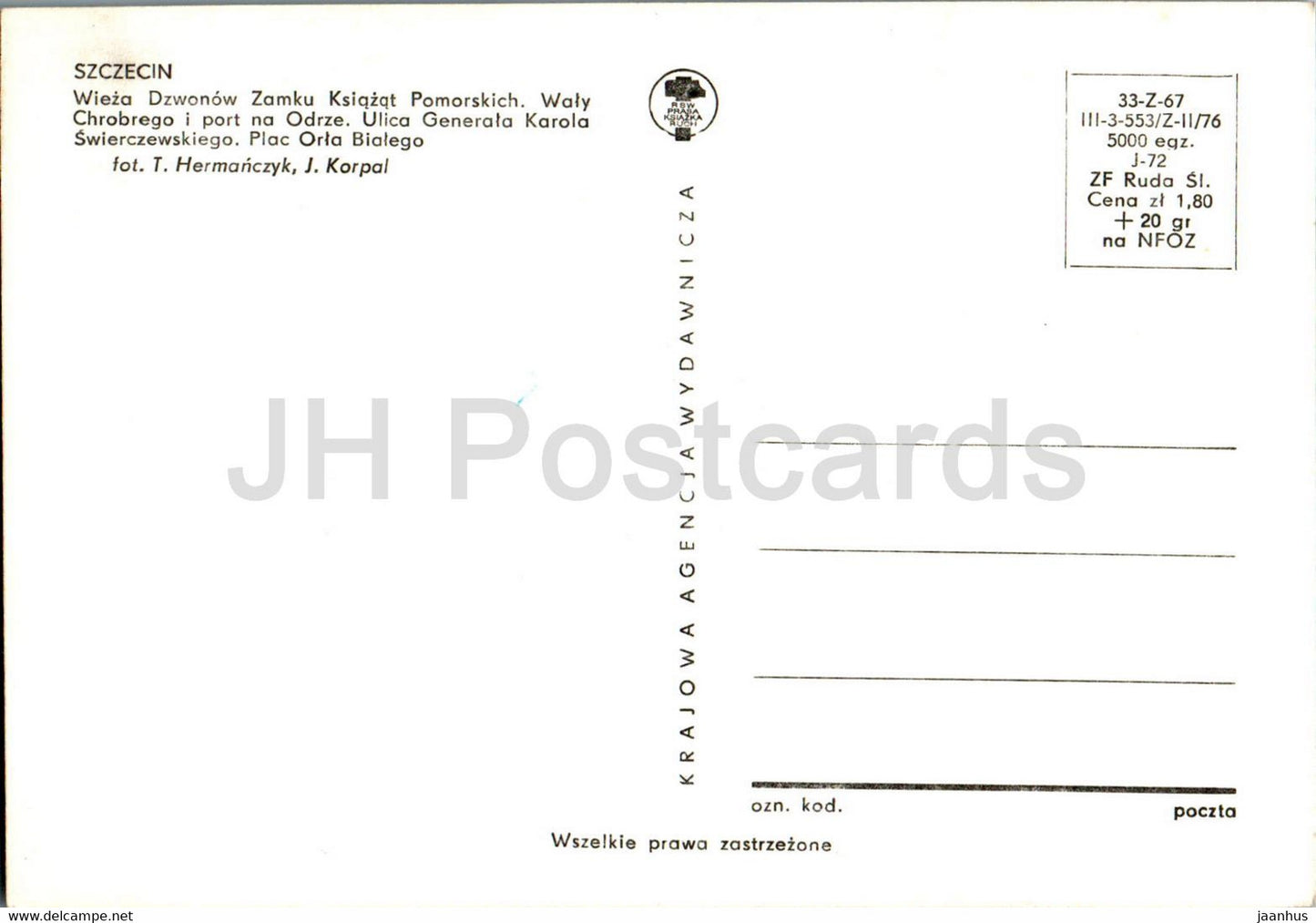 Szczecin - Waly Chrobrego - Ulica Generala Karola Swierczewskiego - Plac Orla Bialego - Poland - unused