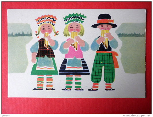 illustration by E. Rapoport - folk costumes and national instruments - 2 - Young Musicians - 1969 - Russia USSR - unused - JH Postcards