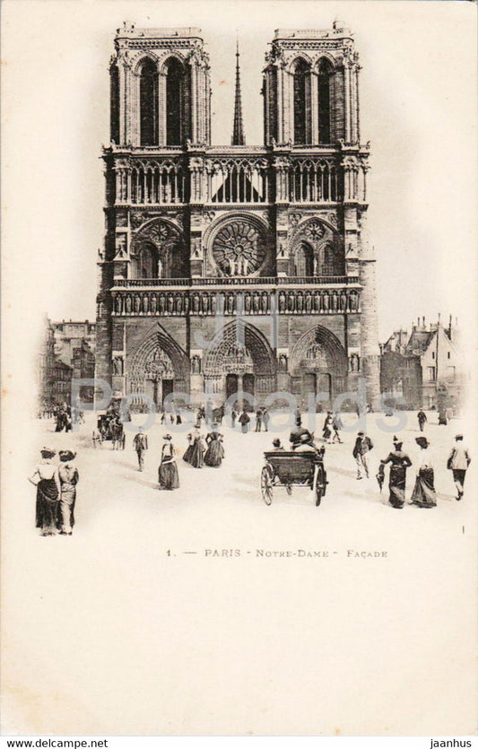 Paris - Notre Dame - Facade - cathedral - 1 - old postcard - France - unused - JH Postcards