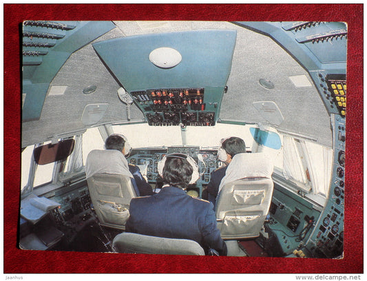 inside the cockpit of the IL-86 - soviet airplane - Aeroflot - 1983 - Russia USSR - unused - JH Postcards