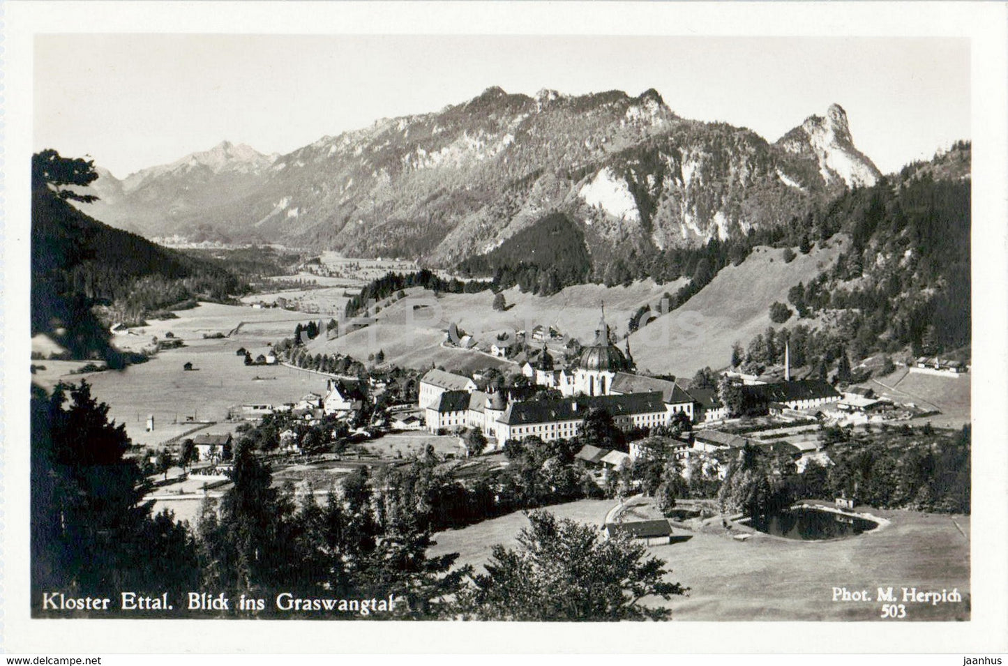 Kloster Ettal - Blick ins Graswangtal - monastery - old postcard - Germany - unused - JH Postcards