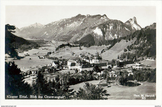 Kloster Ettal - Blick ins Graswangtal - monastery - old postcard - Germany - unused - JH Postcards