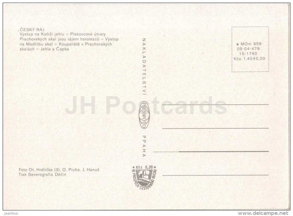 Cesky raj - Bohemian Paradise - rocks - swimming place - Czechoslovakia - Czech - unused - JH Postcards