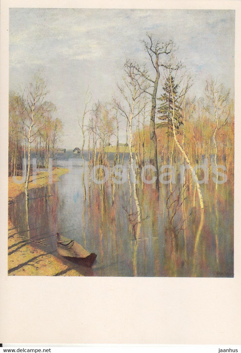 painting by I. Levitan - Spring - The Flood - Russian art - 1985 - Russia USSR - used - JH Postcards