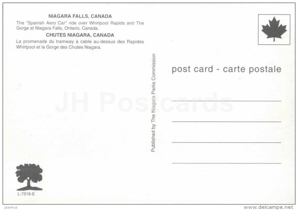 The Spanish Aero Cars - waterfall - Niagara Falls - Canada - unused - JH Postcards